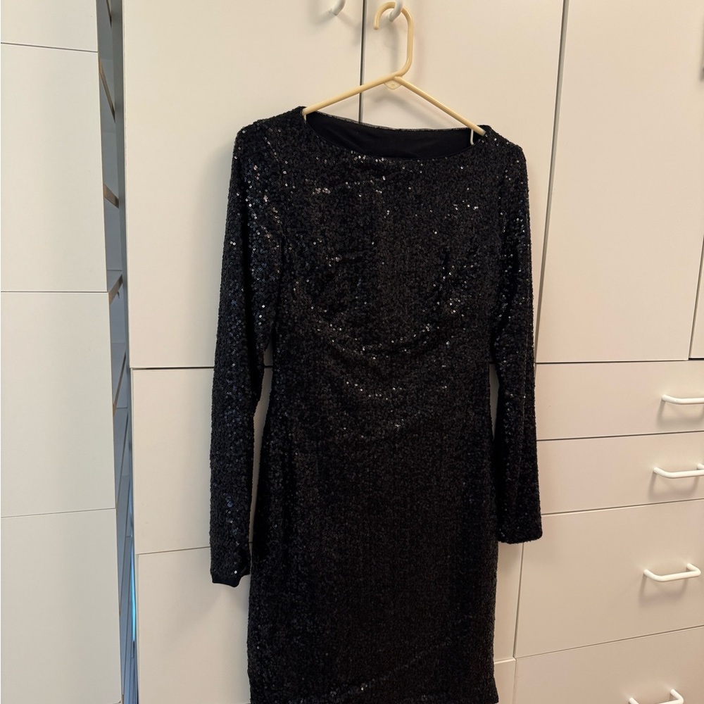 Ralph Lauren Black Long Sleeve Bateau Neck Cocktail Dress